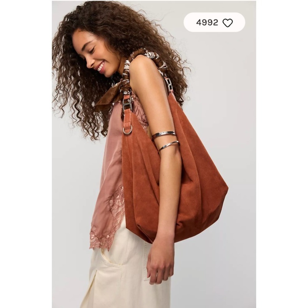 Free People Suzie Suede Slouchy Tote Bag Between Brown Rust Leather NWT
